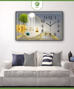 Tranh đồng hồ kim tiền tráng gương cao cấp CHẠM|A12
