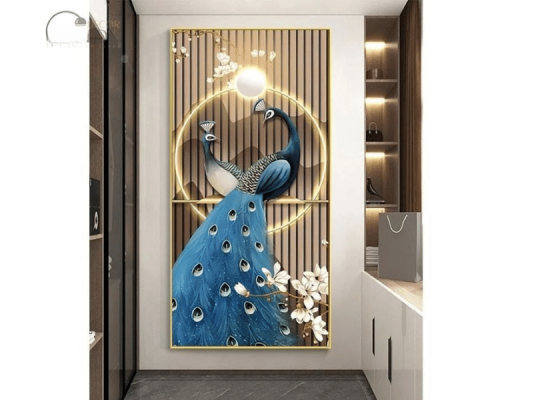 Tranh đính đá đồng hồ con công đẳng cấp cho không gian sống