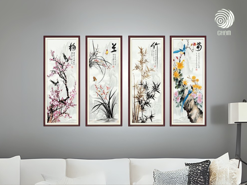 tranh tứ quý treo phòng khách