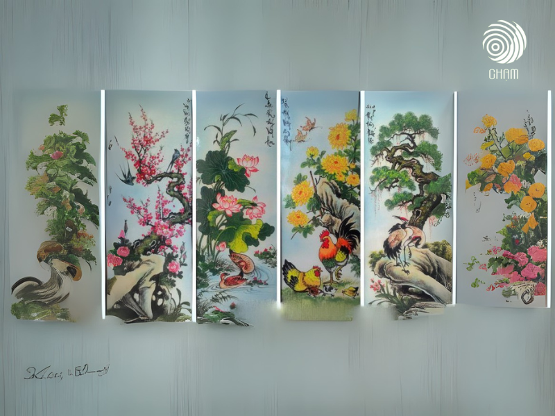 tranh tứ quý treo phòng khách