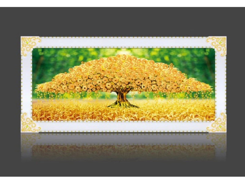 tranh đính đá cây tiền vàng
