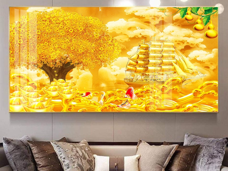 tranh đính đá thuyền vàng