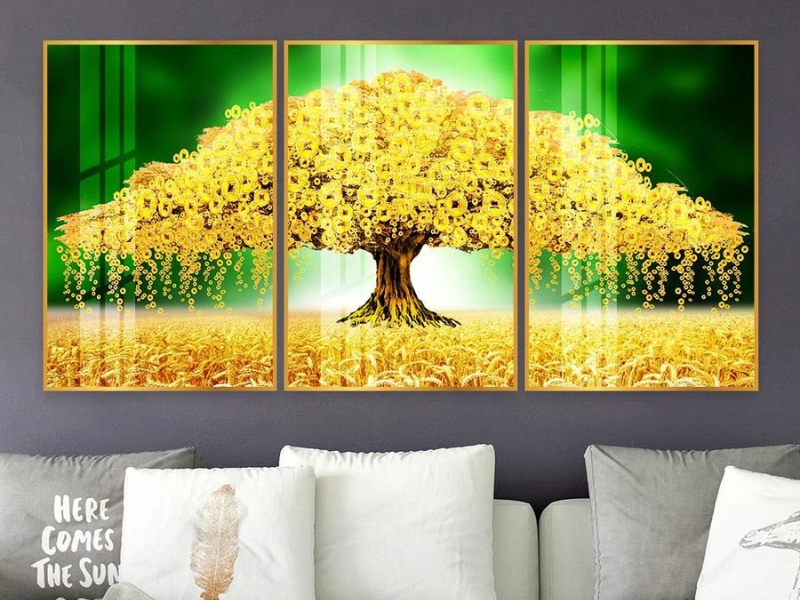 tranh đính đá cây tiền vàng