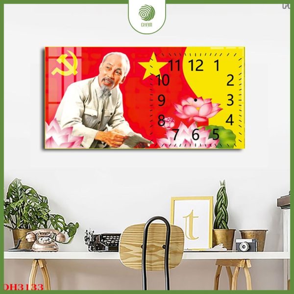 Tranh đồng hồ tráng gương vị lãnh tụ Hồ Chí Minh 5D cao cấp CHẠM|A7