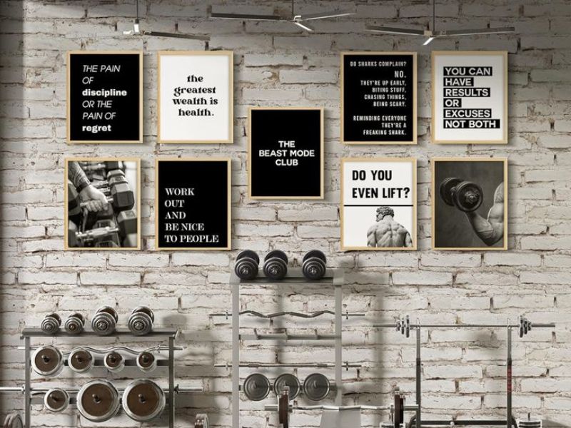 Im những poster, sticker đặt trong phòng tập làm động lực