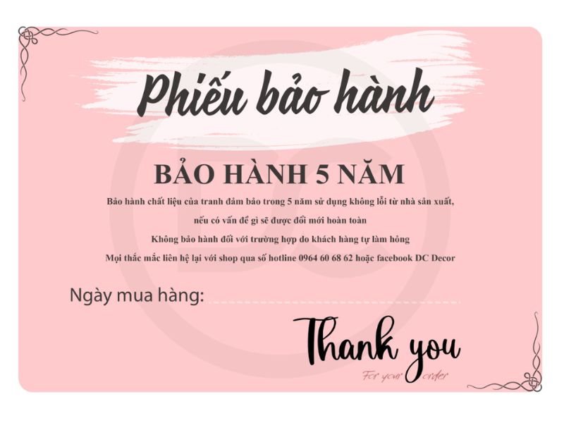 Phiếu bảo hành tranh