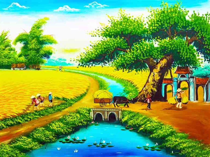 vẽ tranh phong cảnh làng quê